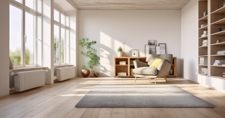 A Warm and Inviting Home Space with a Soft Carpet and Comfortable Chair. Generative AI