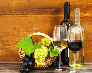 Still life with red and white wine
