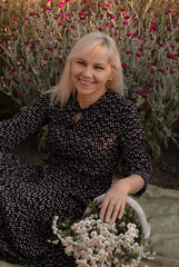 woman with a bunch of flowers