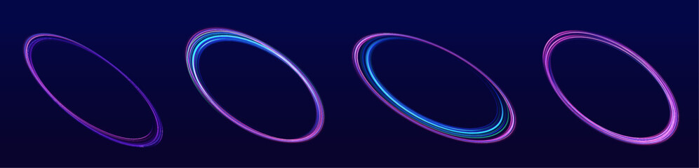 Curve blue line light effect neon swirl. Abstract ring background with glowing swirling background. Energy flow tunnel. Blue portal, platform. Magic circle vector.	