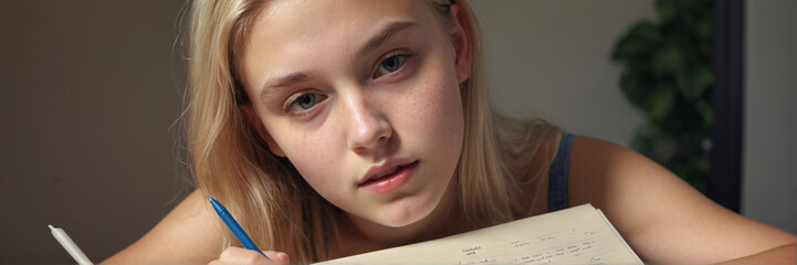 A Captivating Muse, An Evocative Portrait of a Young Girl Engrossed in Creativity