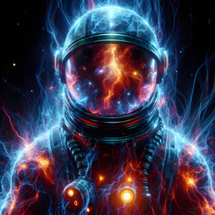 Portrait of an astronaut with galaxy suit with bright colors