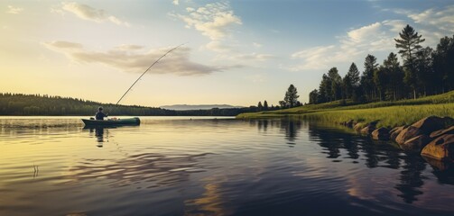 Enjoying a Day of Tranquil Fishing on the Undisturbed Lake. Generative AI