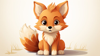 Generative AI. Cute animated fox with big eyes and fluffy tail sits, looking adorable