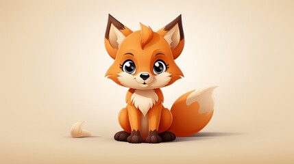Generative AI. Cute animated fox with big eyes and fluffy tail sits, looking adorable