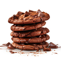 stack of chocolate cookies on transparent background created with Generative Ai
