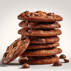 stack of chocolate cookies on transparent background created with Generative Ai - obrazy, fototapety, plakaty