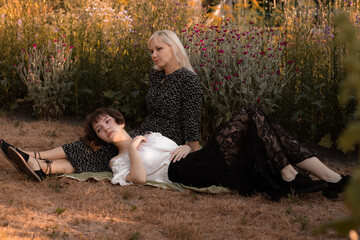 mother and daughter in the garden