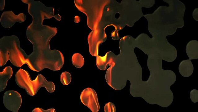 Abstract background of flowing liquid metal with fire flame reflection. CGI animation background, 4k