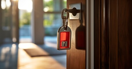 A Key Perfectly Fitted in the Lock of a Front Door. Generative AI