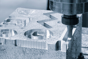 CNC modern milling machine produces a metal detail - obrazy, fototapety, plakaty