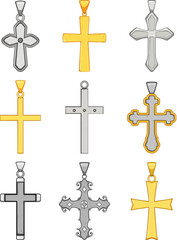 cross christian set cartoon. jesus easter, silhouette catholic, holy symbol cross christian sign. isolated symbol vector illustration