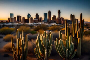 Phoenix skyline and cactus 