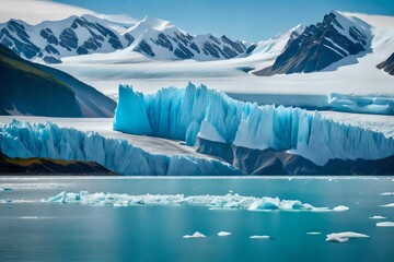 perito moreno glacier, Calving Glacier Alaska - Hubbard Glacier - a huge iceberg calves into Disenchantment Bay - St. Elias Alaska. Taken from an Alaska cruise ship - near Yukon, Canada - obrazy, fototapety, plakaty