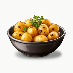 a bowl of potatoes with a black bowl on transparent background created with Generative Ai