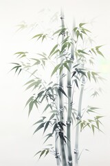 Green bamboo stalks with leaves in a traditional Chinese painting