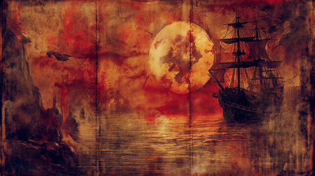 pirates bounty map poster or background, old parchment