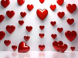 red heart pattern. romantic red and white backdrop. 