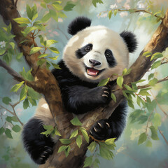 Cute panda bear in tree  