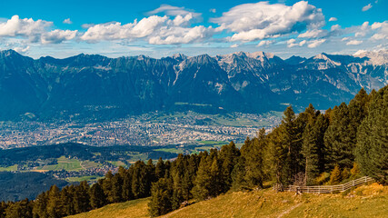 Alpine summer view with the city of Innsbruck in the background at Mount Patscherkofel, Tyrol, Austria