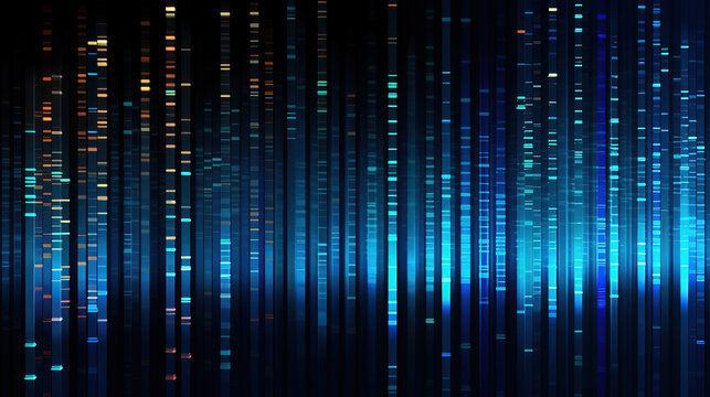 An abstract illustration of data flowing through a network of nodes with binary code