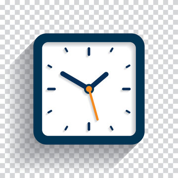 Square clock icon in flat style, timer on transparent background. Business watch. Vector design element for you project