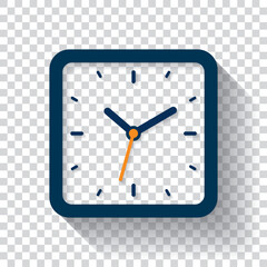 Square clock icon in flat style, timer on transparent background. Business watch. Vector design element for you project