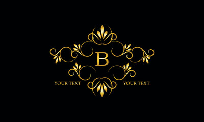 Luxury gold initial letter B monogram with frame ornament for boutique, beauty spa, hotel, resort, restaurant, jewelry, cosmetic logo design, wedding.