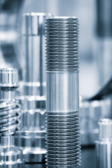 Vertical background with various metallic details, industrial metal blue concept background
