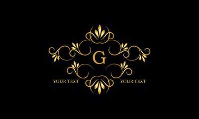 Luxury gold initial letter G monogram with frame ornament for boutique, beauty spa, hotel, resort, restaurant, jewelry, cosmetic logo design, wedding.