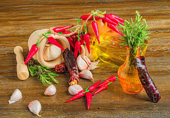 Still Life of Spices and Olive Oil