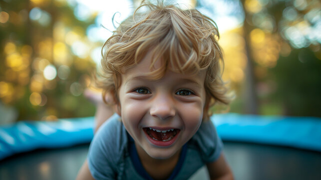 Child joyfully bouncing on a trampoline, creating cherished childhood memories