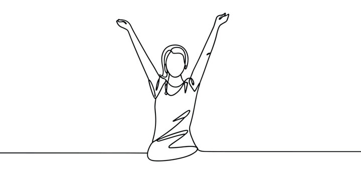 Continuous line art Drawing of a woman stretching arms, illustration