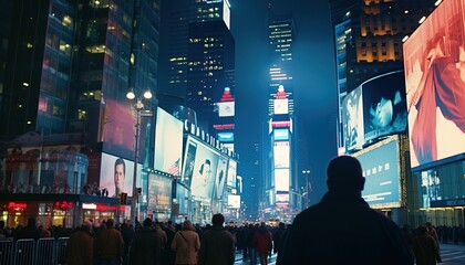 Crowded Times Square in New York City at Night