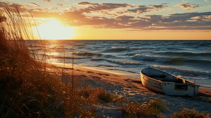 Beach as summer landscape with white sand near calm sea for beach banner. Ideal beach holiday and summer holiday concept.