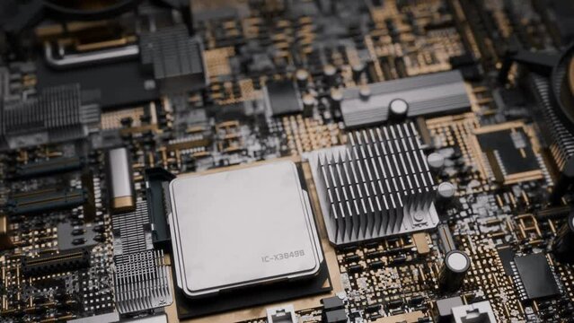 close up animation of computer circuit board, 4k animated backdrop