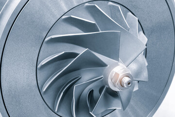 Part of a metal turbine printed on a 3D printer, new additive technologies concept background