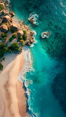 Playa de Bahamas ,  vista aérea de un lugar paradisíaco, una playa en las bahamas, colores vivos, - obrazy, fototapety, plakaty