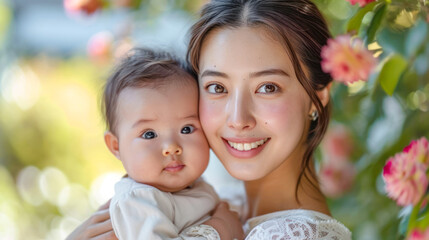 Intercultural a Young Radiant 25 Year old Mother Sharing a Tender Moment with her Baby and both Smiling Warmly Wallpaper Background Brainstorming Family Map Digital Art Magazine Poster