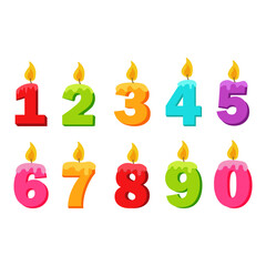 Birthday tsandles in the form of numbers. Vector flat design isolated on white background