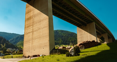 Under a bridge of the famous Brenner highway on a sunny summer day near Innsbruck, Tyrol, Austria