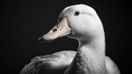 Close-up of a duck or goose head in monochrome colors. Domestic bird. Illustration for cover, card, postcard, interior design, banner, poster, brochure or presentation.