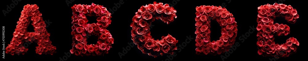 Wall mural red rose petal letters - a b c d e - ideal for valentines day or other celebration moment - isolated