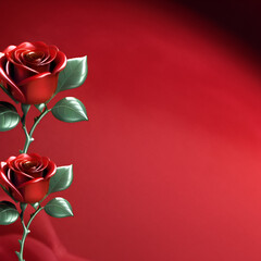 red rose on red velvet background with copy space 