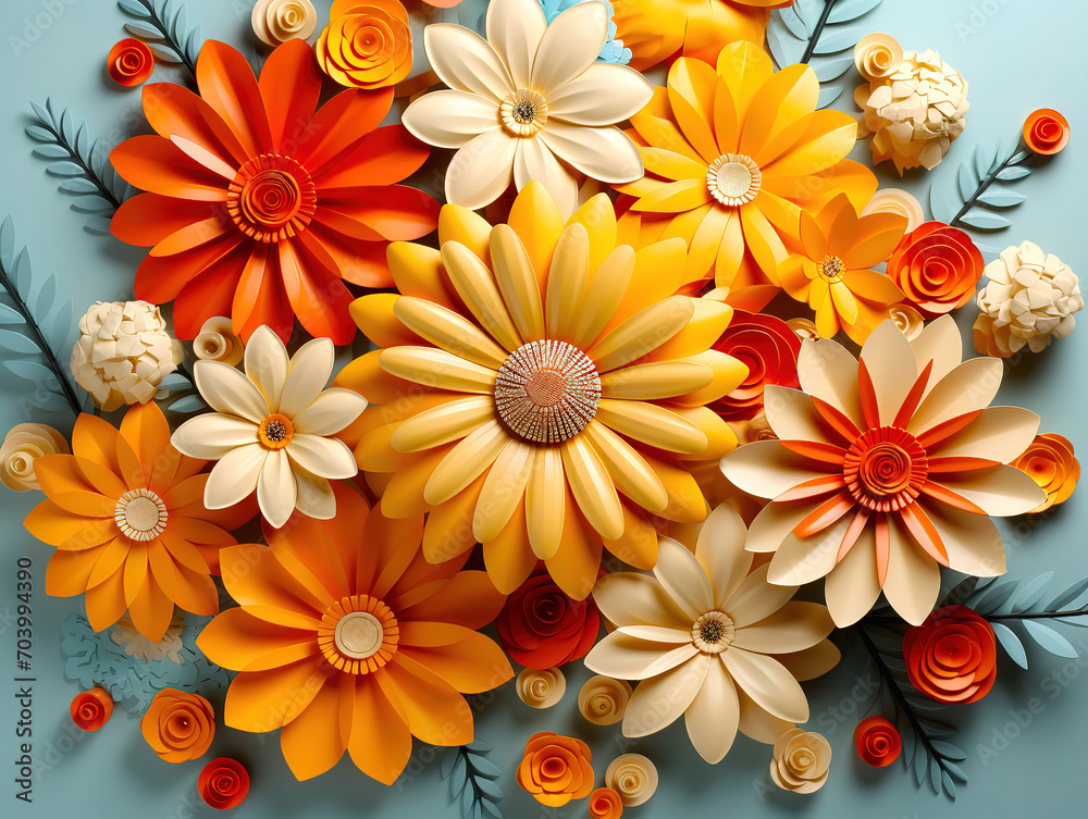 Wall mural top view composition of optimism concept with flowers