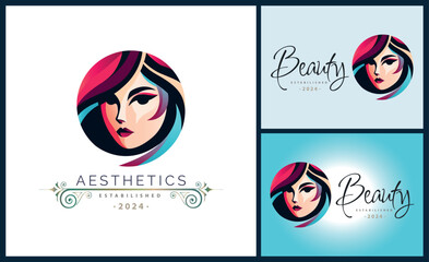 woman face beauty aesthetics salon spa logo template design for brand or company