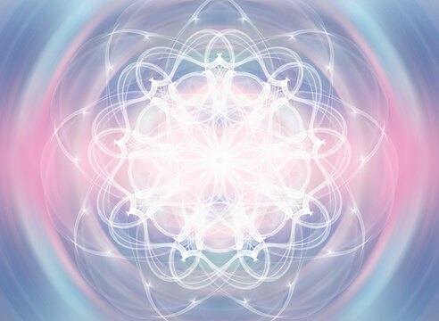 Mandala de lumi&egrave;re plasma blanche sur fond rose bleut&eacute;