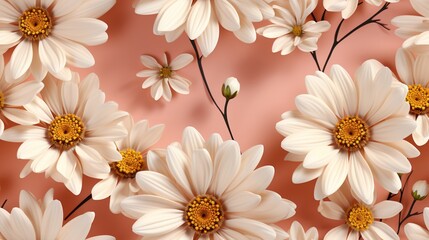 Seamless chamomile earthy minimalist pattern pink background