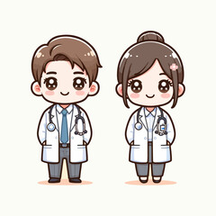 vector cute doctor and nurse