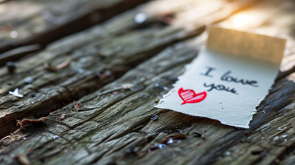 Note in a wooden bench: I love you. Happy valentine's Day
